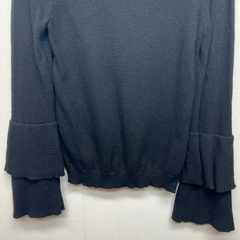 J. Crew Mercantile Wool Blend Ruffle Cuffs Womens Knit Black Sweater Sz Medium
